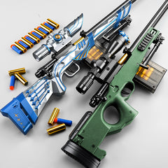 Manual Toy Guns Shooting Blaster Toys for Boys Girls, Semour AWM Sniper Rifle Compatible with Nerf Guns Bullets, with Rotating Dart Clip, 10PCS Soft Darts