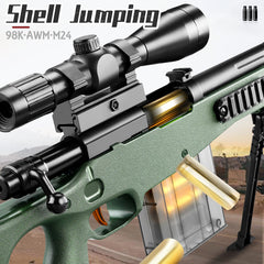 Shell Jumping Toy Guns Sniper Shooting Blaster Toys for Boys , AWM Sniper Rifle Compatible with Nerf Guns Bullets, with Rotating Dart Clip