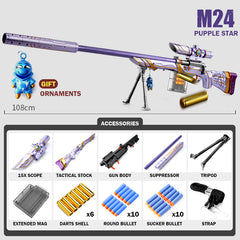 Manual Toy Guns Shooting Blaster Toys for Boys Girls, Semour AWM Sniper Rifle Compatible with Nerf Guns Bullets, with Rotating Dart Clip, 10PCS Soft Darts